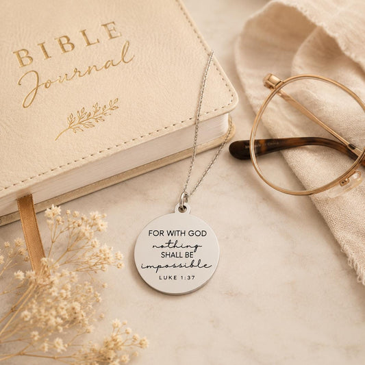 Luke 1:37 Necklace – “For With God Nothing Shall Be Impossible” Bible Verse Pendant | Christian Faith Jewelry Gift