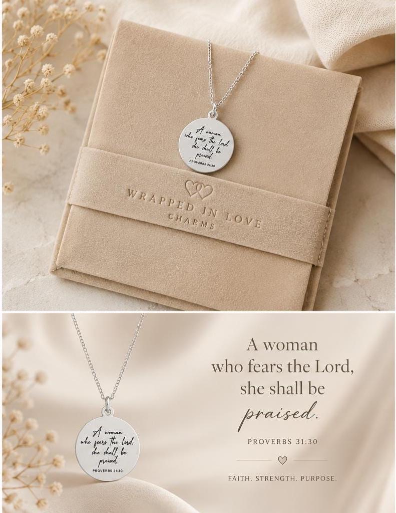 Proverbs 31 Woman Stainless Steel Necklace: Bible Verse Christian Gift