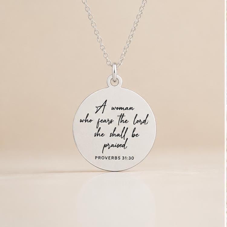Proverbs 31 Woman Stainless Steel Necklace: Bible Verse Christian Gift