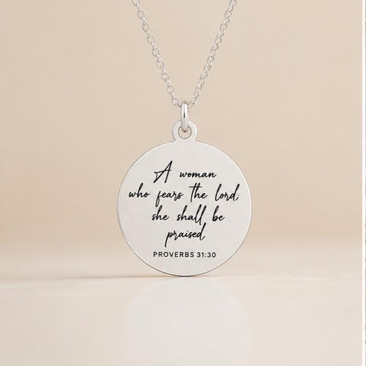 Proverbs 31 Woman Stainless Steel Necklace: Bible Verse Christian Gift
