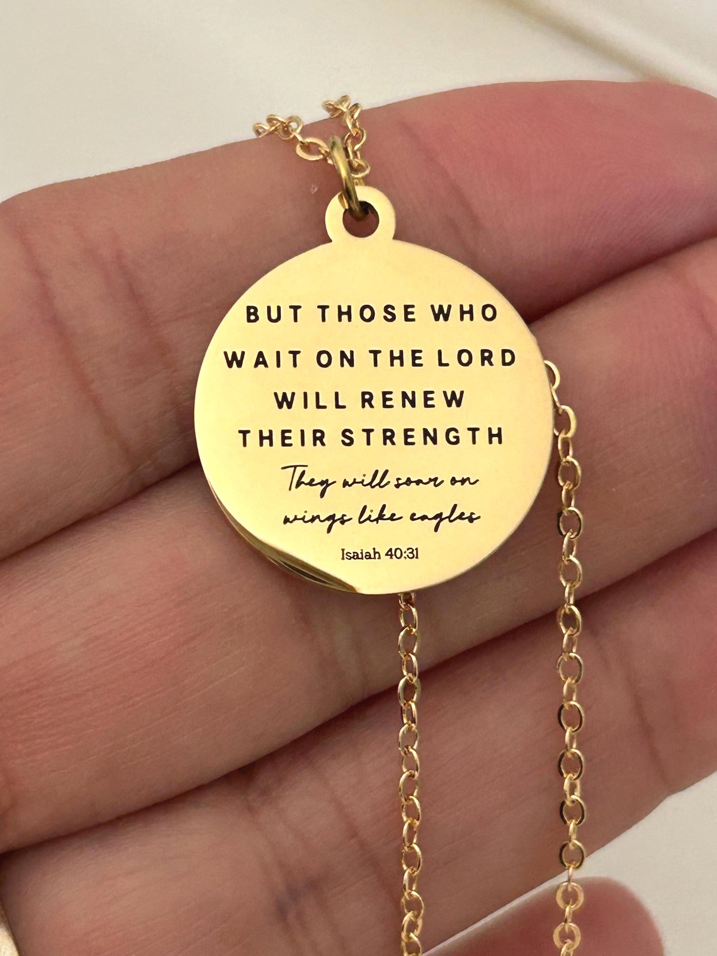 Isaiah 40:31 But Those who wait on The Lord Bible Verse Necklace, Christian Scripture Jewelry