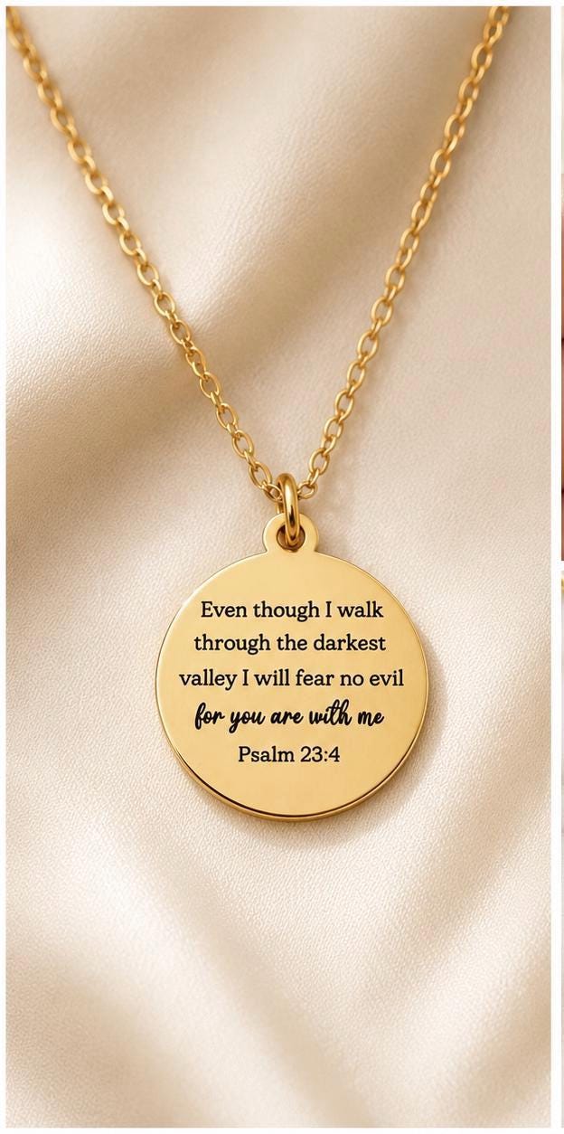 Psalm 23:4 Necklace | “Even Though I Walk Through the Darkest Valley” Engraved Necklace | Christian Gift for Women | Faith Jewelry | Bible V