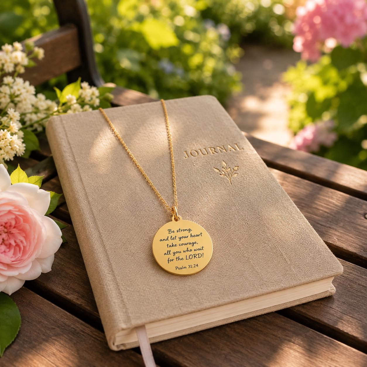Be Strong and Let Your Heart Take Courage, Psalm 31:24 Necklace, Faith Gift for Women, Encouragement Gift, Christian Necklace