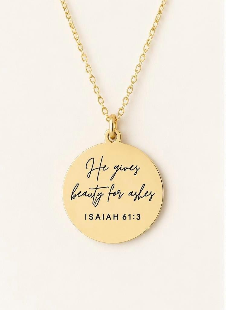 Beauty for Ashes Necklace | Isaiah 61:3 Bible Verse Necklace | Christian Gift for Women | Faith Jewelry | Encouragement Gift