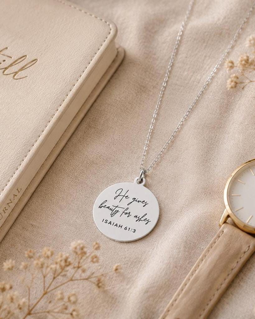 Beauty for Ashes Necklace | Isaiah 61:3 Bible Verse Necklace | Christian Gift for Women | Faith Jewelry | Encouragement Gift