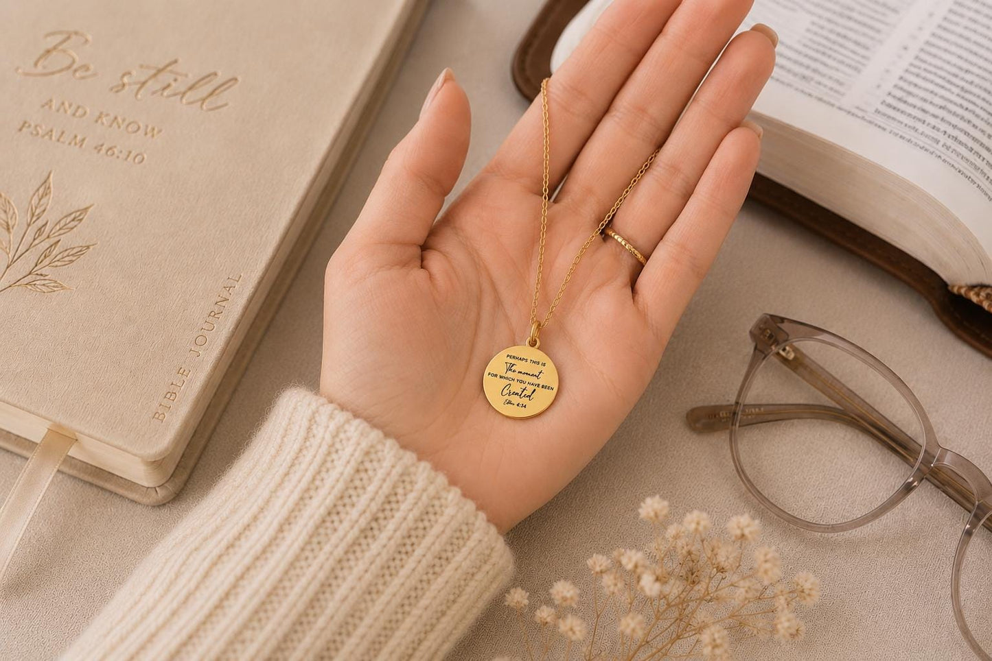 Engraved Esther 4:14 Gold Plated Necklace, Christian Gifts Perhaps this is the moment