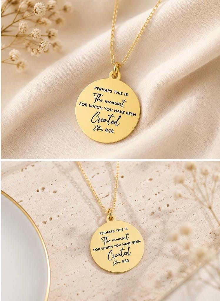 Engraved Esther 4:14 Gold Plated Necklace, Christian Gifts Perhaps this is the moment