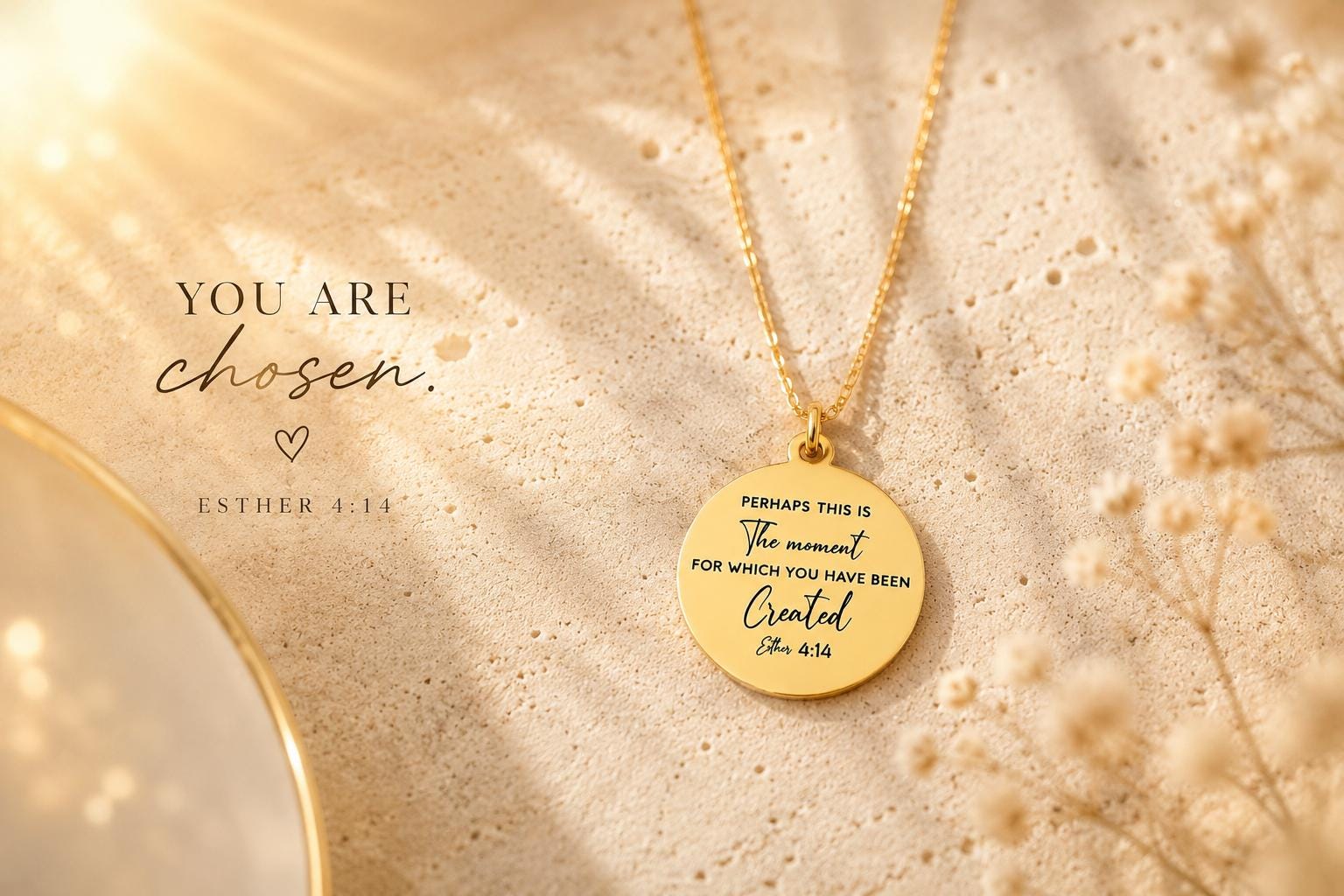 Engraved Esther 4:14 Gold Plated Necklace, Christian Gifts Perhaps this is the moment