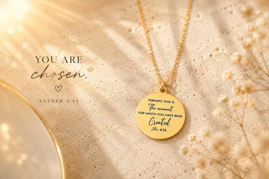 Engraved Esther 4:14 Gold Plated Necklace, Christian Gifts Perhaps this is the moment