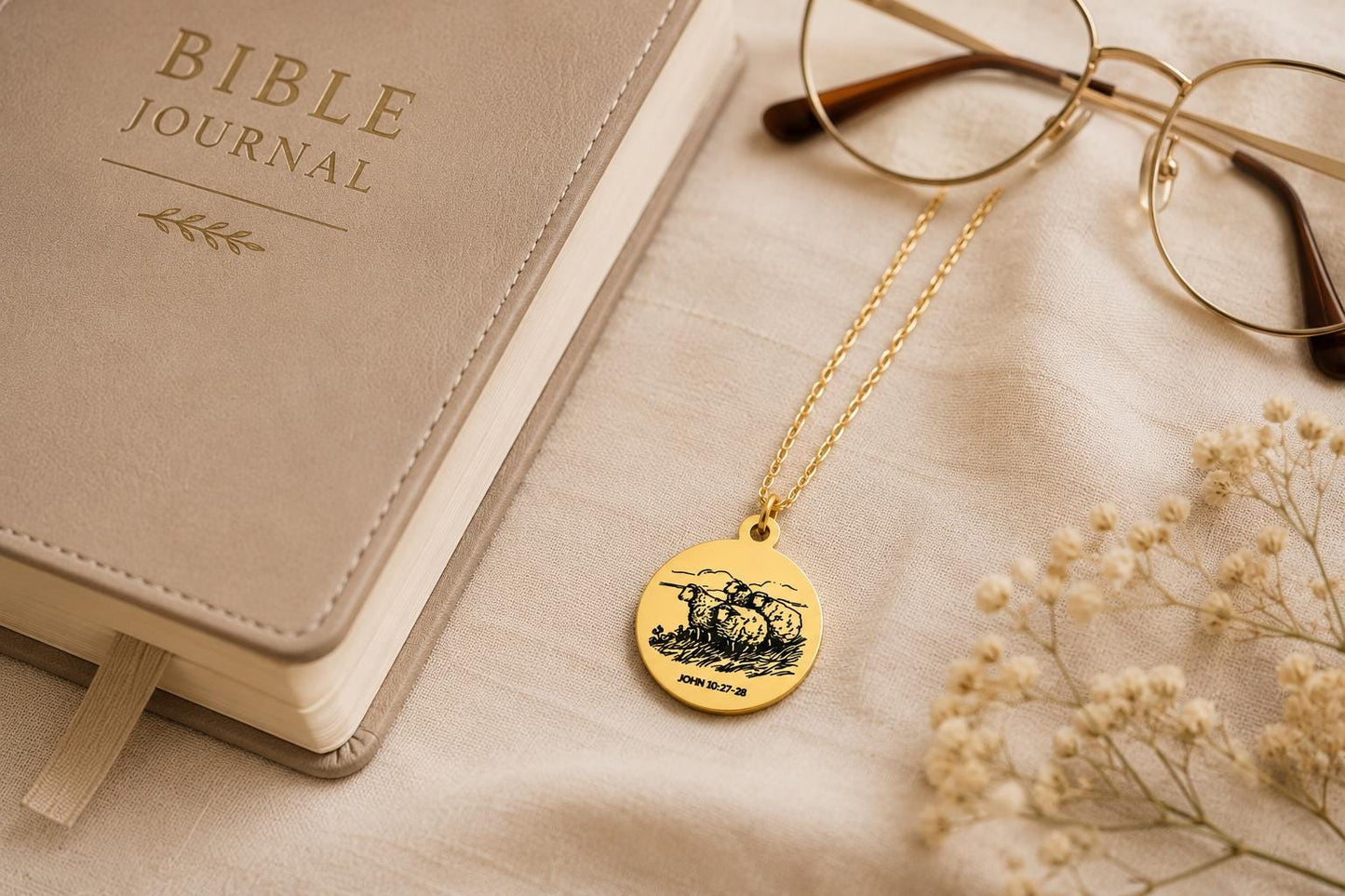 Good Shepherd Necklace, John 10:27-28, 14K Gold Charm Necklace Christian Gifts Custom Gifts