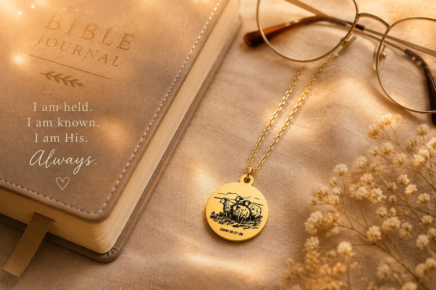 Good Shepherd Necklace, John 10:27-28, 14K Gold Charm Necklace Christian Gifts Custom Gifts