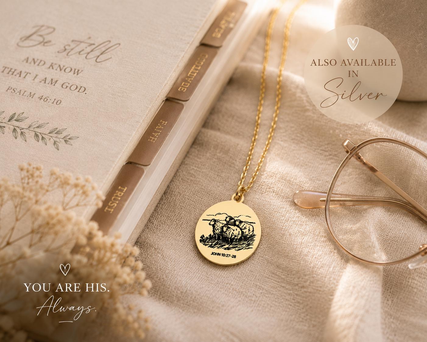 Good Shepherd Necklace, John 10:27-28, 14K Gold Charm Necklace Christian Gifts Custom Gifts