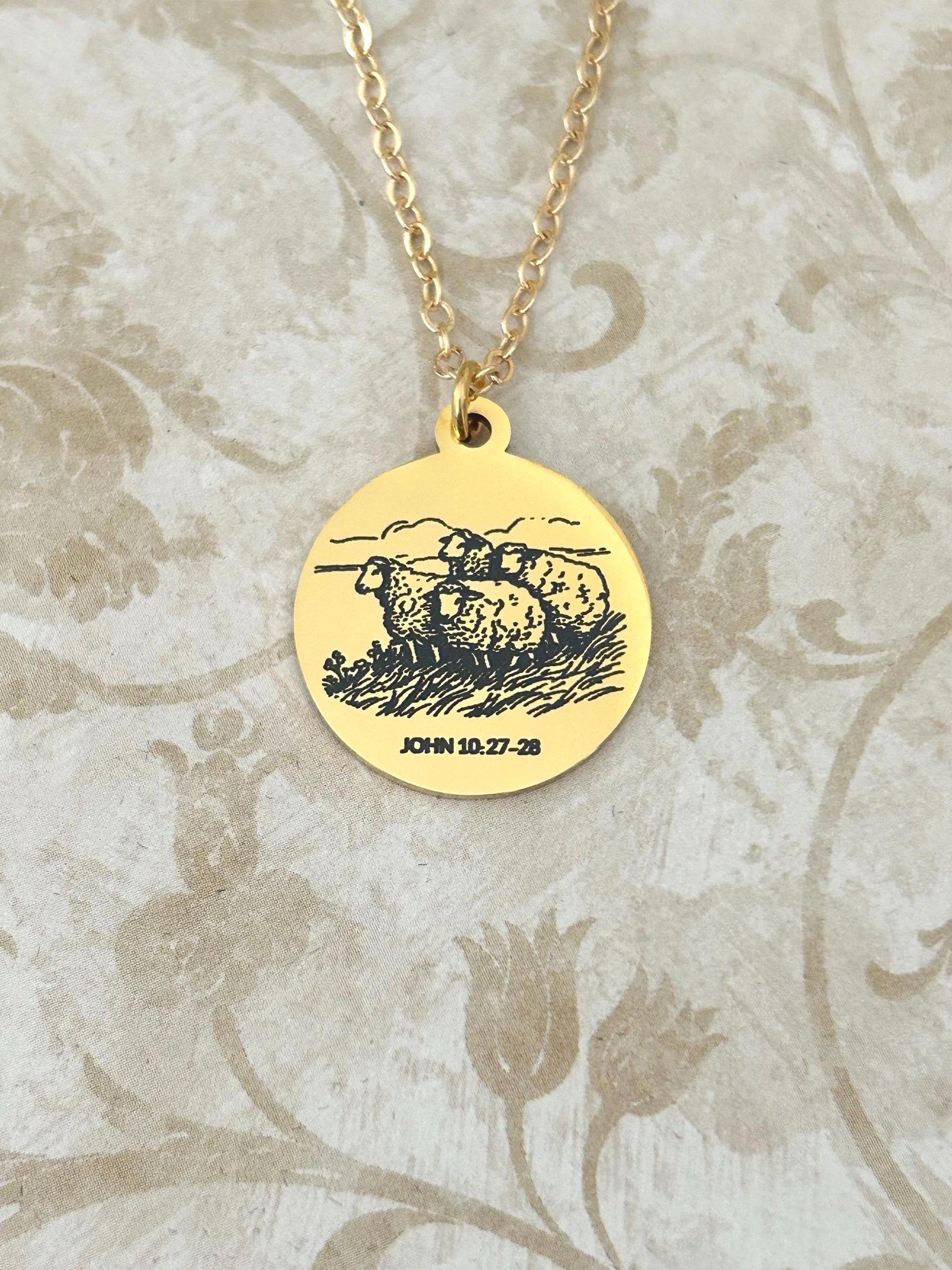 Good Shepherd Necklace, John 10:27-28, 14K Gold Charm Necklace Christian Gifts Custom Gifts