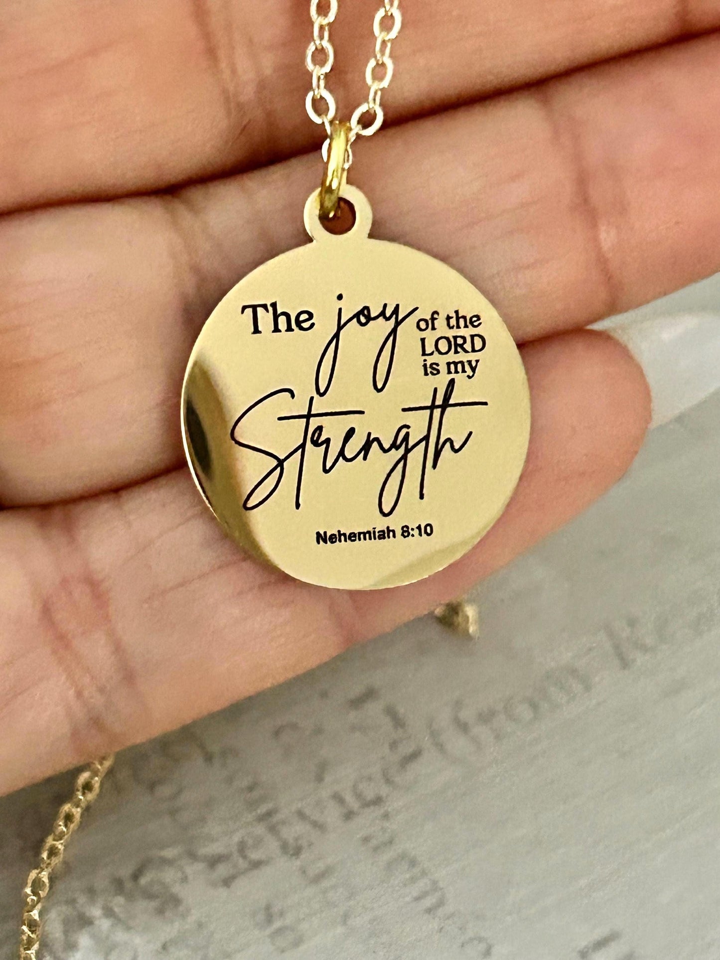 The Joy of the Lord Is My Strength Necklace | Nehemiah 8:10 Bible Verse Necklace | Christian Jewelry Gift for Women | Faith Inspired Scriptu