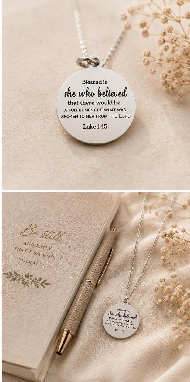 Luke 1:45 Necklace | Blessed Is She Who Believed Necklace | Christian Gift for Women | Faith Necklace | Bible Verse Jewelry