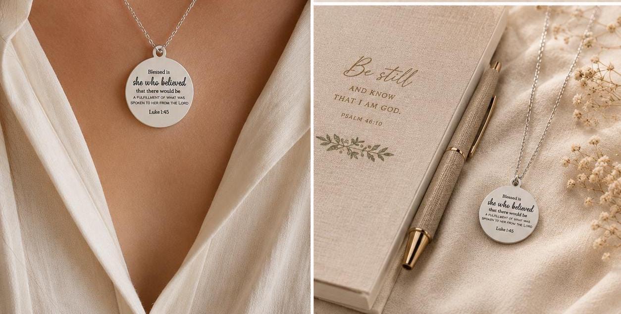 Luke 1:45 Necklace | Blessed Is She Who Believed Necklace | Christian Gift for Women | Faith Necklace | Bible Verse Jewelry