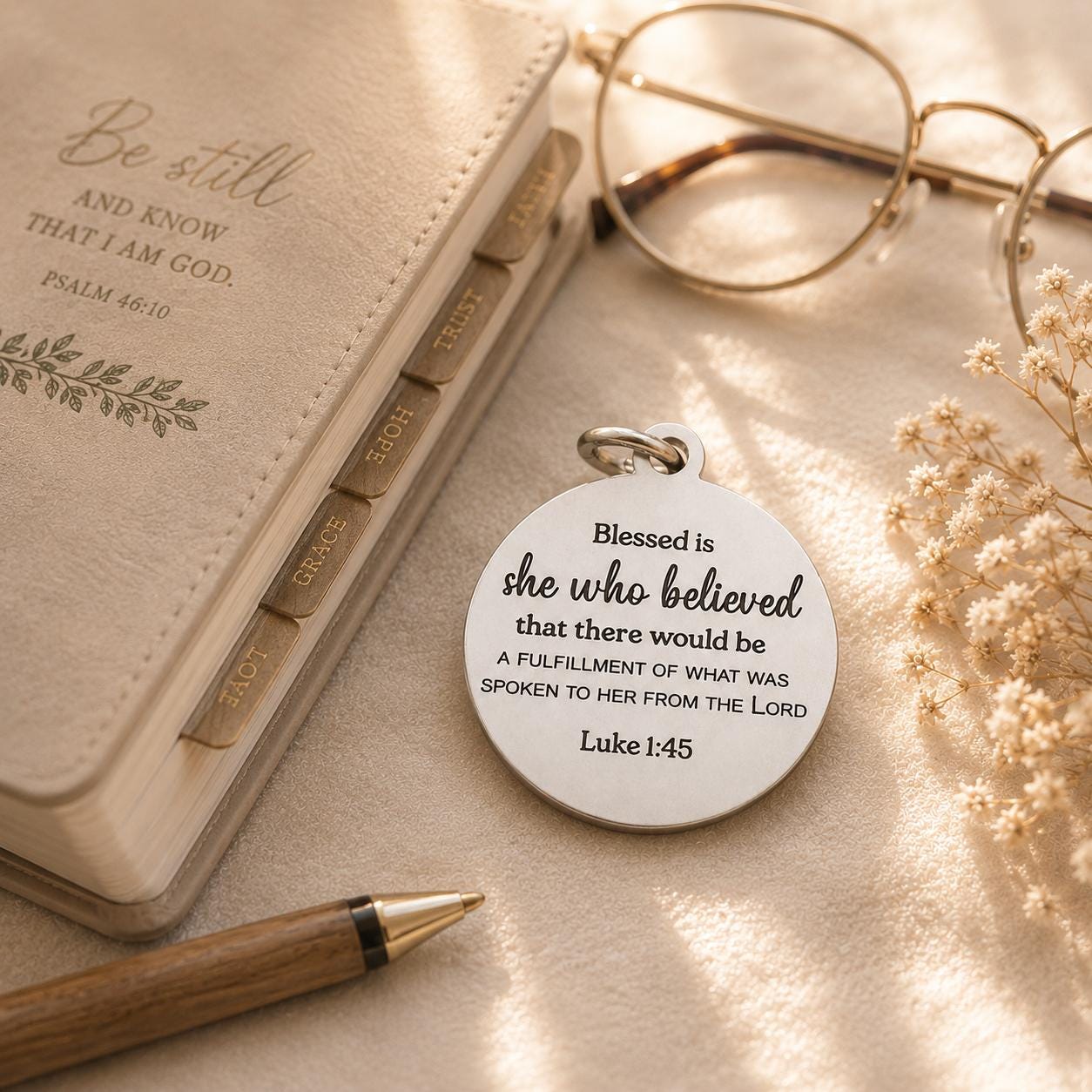 Luke 1:45 Necklace | Blessed Is She Who Believed Necklace | Christian Gift for Women | Faith Necklace | Bible Verse Jewelry