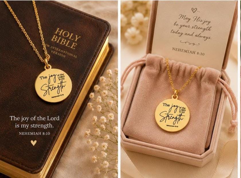 The Joy of the Lord Is My Strength Necklace | Nehemiah 8:10 Bible Verse Necklace | Christian Jewelry Gift for Women | Faith Inspired Scriptu
