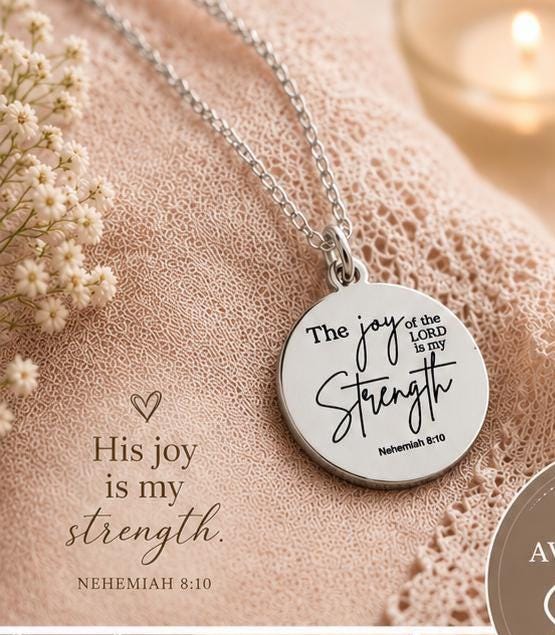 The Joy of the Lord Is My Strength Necklace | Nehemiah 8:10 Bible Verse Necklace | Christian Jewelry Gift for Women | Faith Inspired Scriptu
