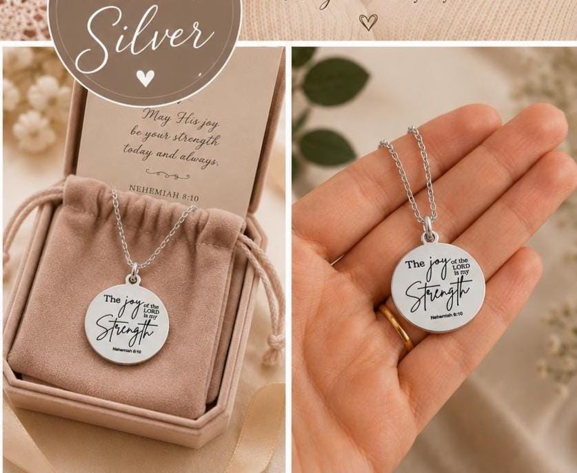 The Joy of the Lord Is My Strength Necklace | Nehemiah 8:10 Bible Verse Necklace | Christian Jewelry Gift for Women | Faith Inspired Scriptu