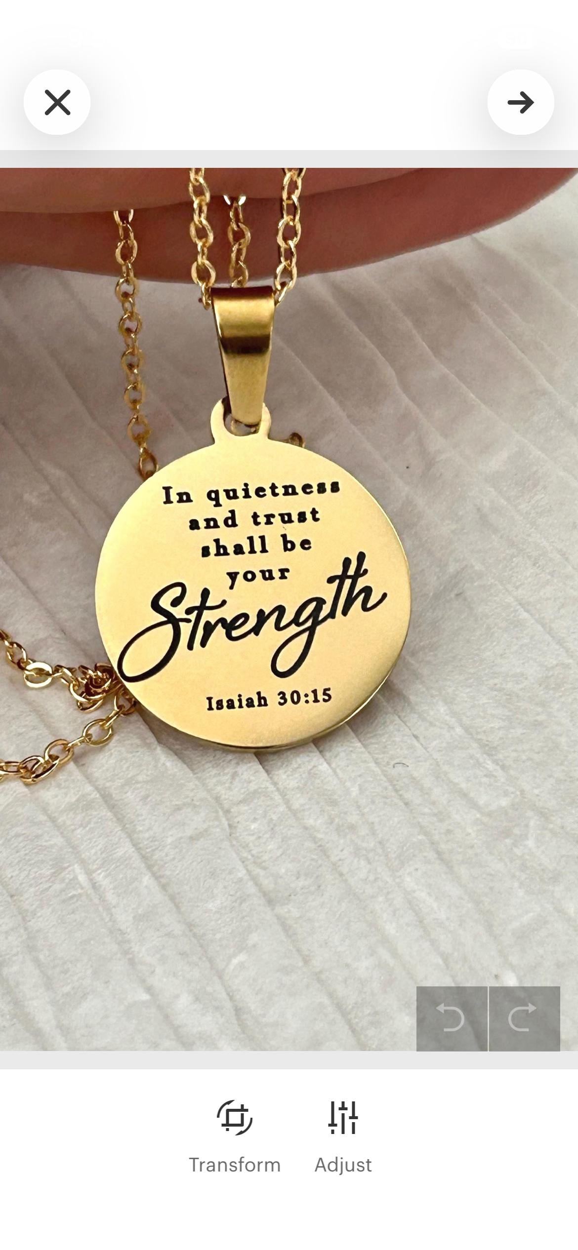 In Quietness and Trust Shall Be Your Strength Necklace | Isaiah 30:15 Bible Verse Jewelry | Christian Gift for Women | Faith Pendant