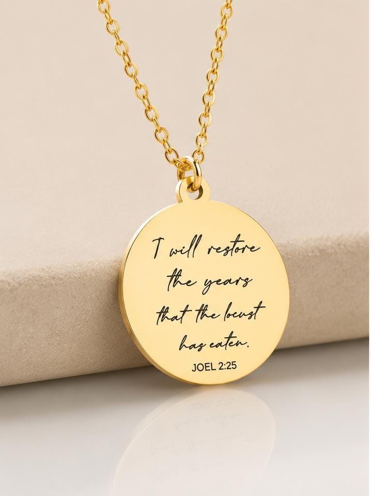 Joel 2:25 Necklace | I Will Restore the Years Necklace | Christian Necklace for Women | Bible Verse Jewelry | Faith Gift | Gold or Silver