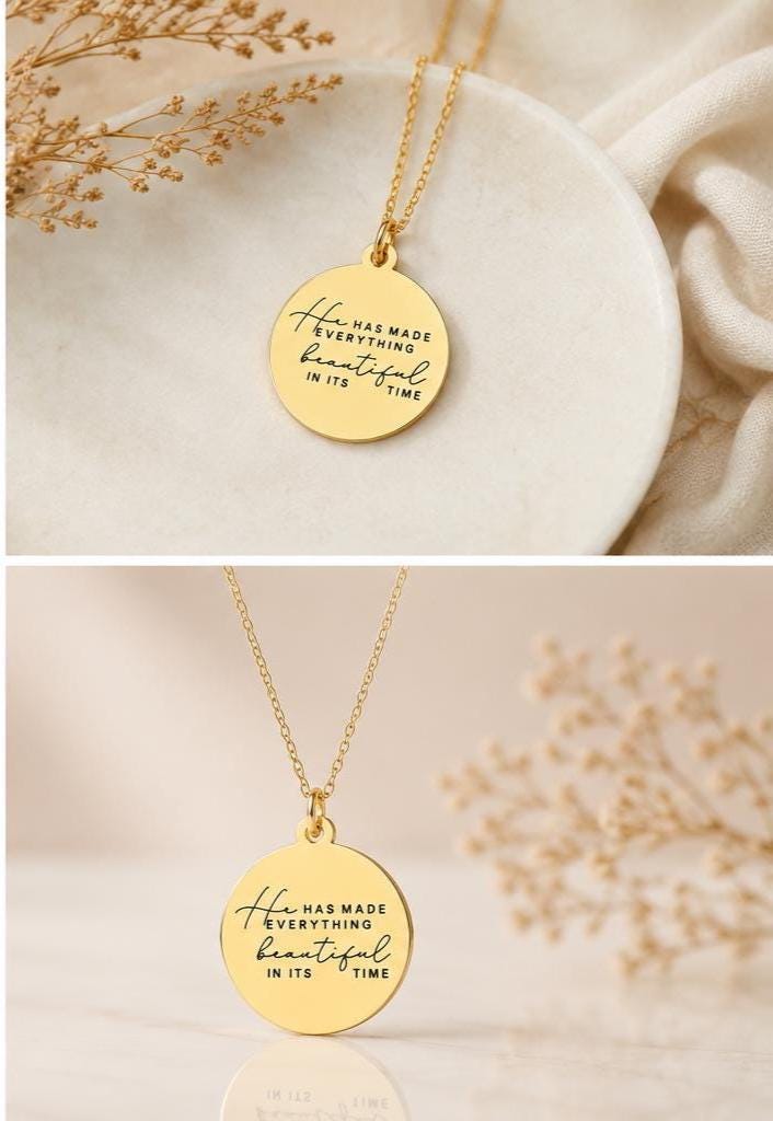 Engraved Bible Verse Necklace Christian Jewelry Everything Beautiful in its time
