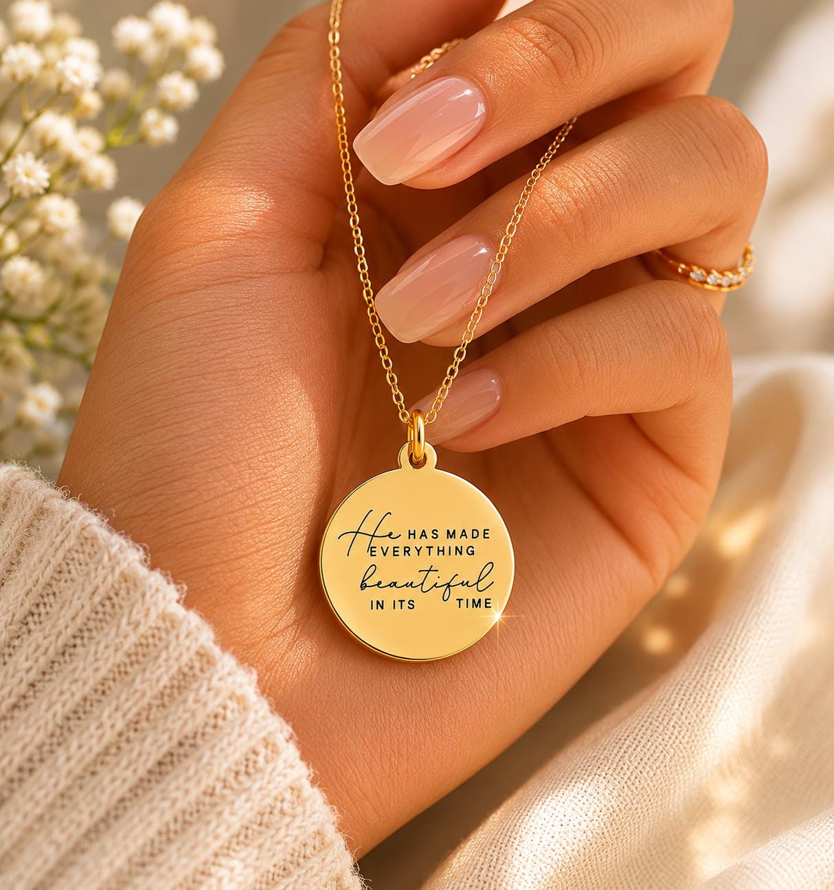 Engraved Bible Verse Necklace Christian Jewelry Everything Beautiful in its time