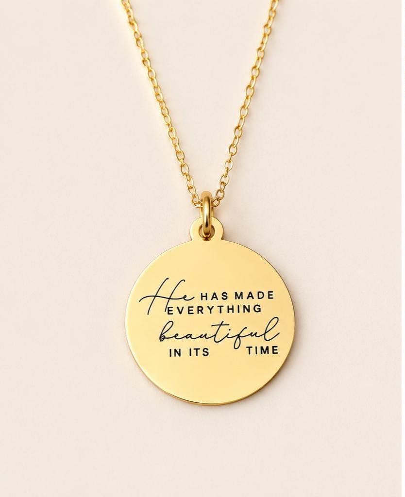 Engraved Bible Verse Necklace Christian Jewelry Everything Beautiful in its time