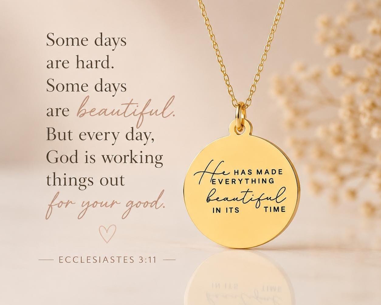 Engraved Bible Verse Necklace Christian Jewelry Everything Beautiful in its time