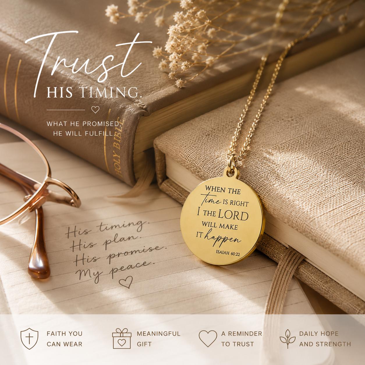 When the time is right I The Lord will make it happen, Isaiah 60:22, Christian Gifts, wait on The Lord, Scripture Gift Personalized Necklace