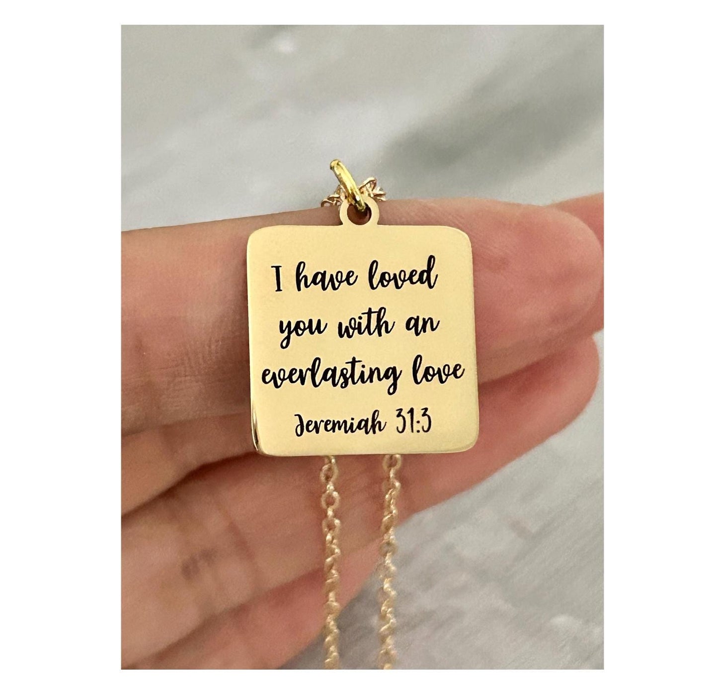 Jeremiah 31:3 Gold Charm Necklace, Christian Scripture Jewelry