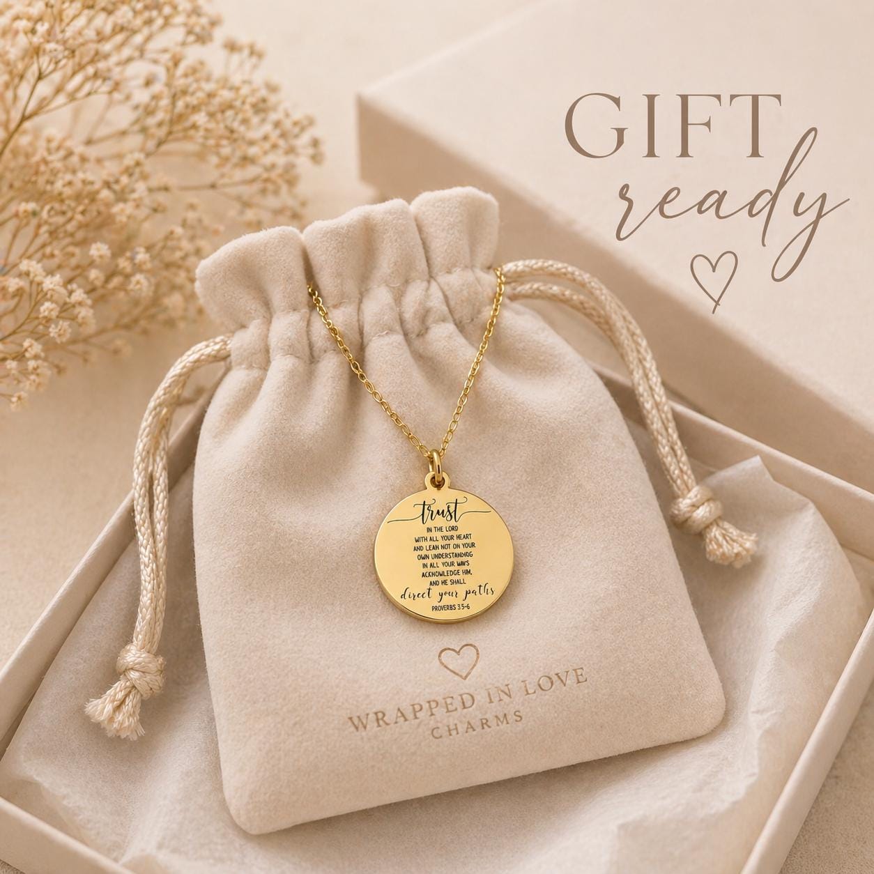 Proverbs 3:5 Necklace Trust in The Lord with all your heart Christian Gifts Scripture Jewelry Mothers Day Necklace Baptism Gifts