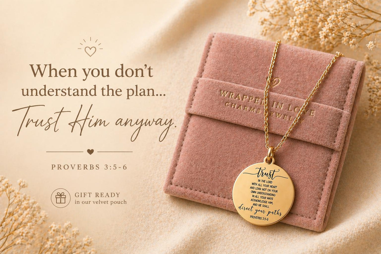Proverbs 3:5 Necklace Trust in The Lord with all your heart Christian Gifts Scripture Jewelry Mothers Day Necklace Baptism Gifts