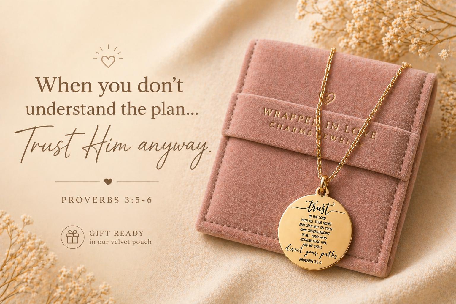 Proverbs 3:5 Necklace Trust in The Lord with all your heart Christian Gifts Scripture Jewelry Mothers Day Necklace Baptism Gifts