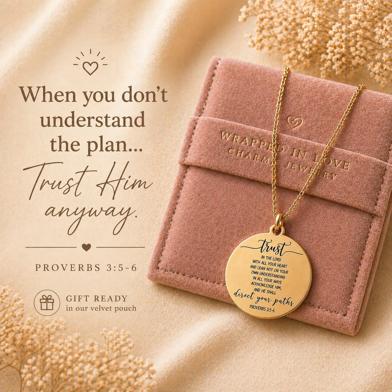 Proverbs 3:5 Necklace Trust in The Lord with all your heart Christian Gifts Scripture Jewelry Mothers Day Necklace Baptism Gifts