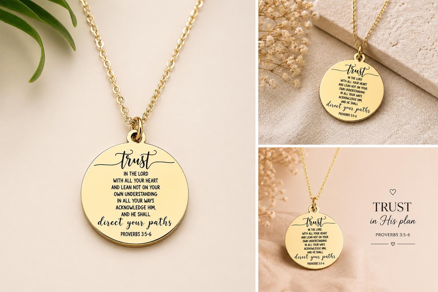 Proverbs 3:5 Necklace Trust in The Lord with all your heart Christian Gifts Scripture Jewelry Mothers Day Necklace Baptism Gifts