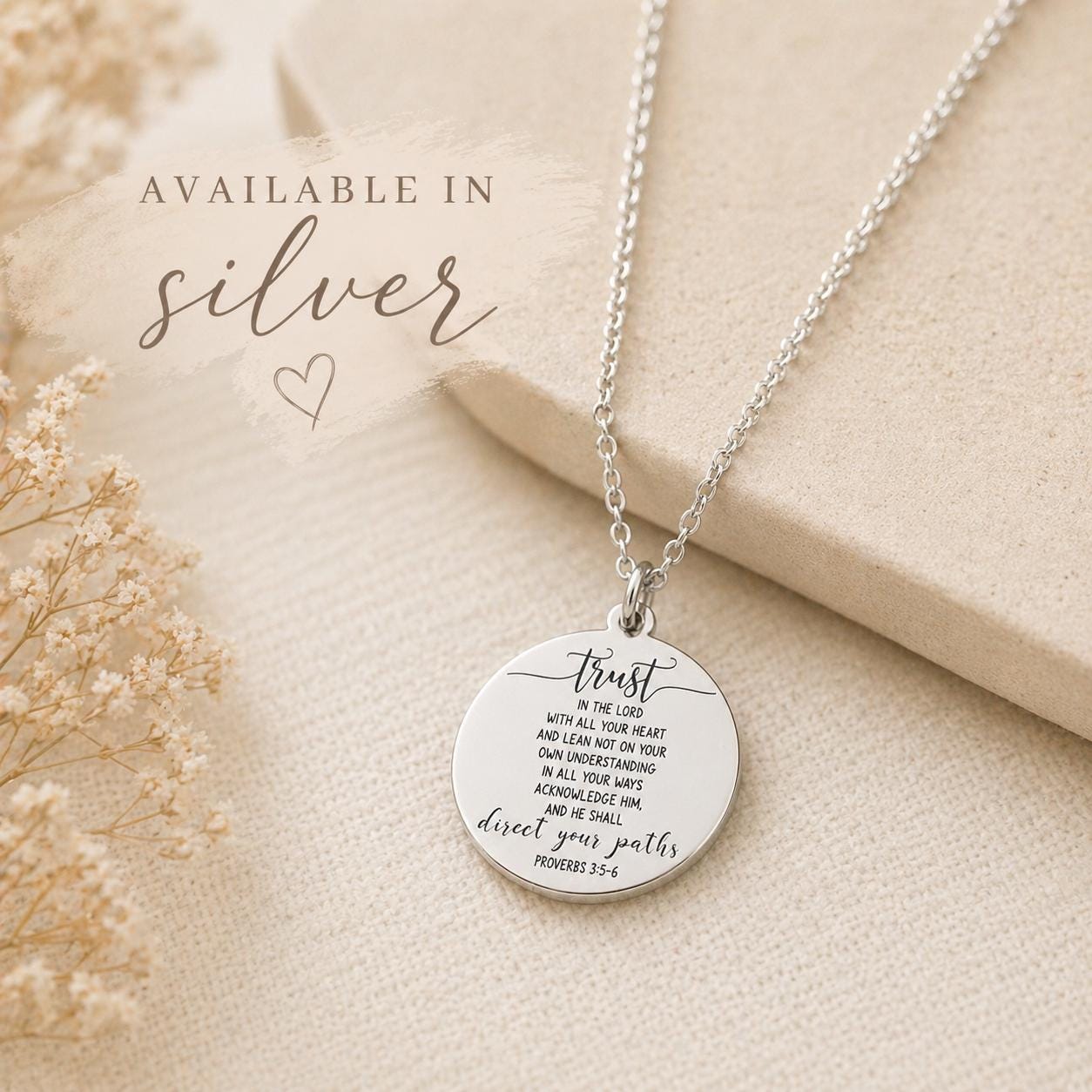Proverbs 3:5 Necklace Trust in The Lord with all your heart Christian Gifts Scripture Jewelry Mothers Day Necklace Baptism Gifts
