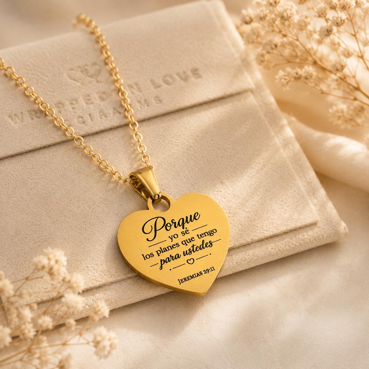Jeremías 29:11 Necklace in Spanish | Christian Gift for Women | Gold Heart Bible Verse Necklace | Regalo Cristiano para Mujer, Faith Jewelry
