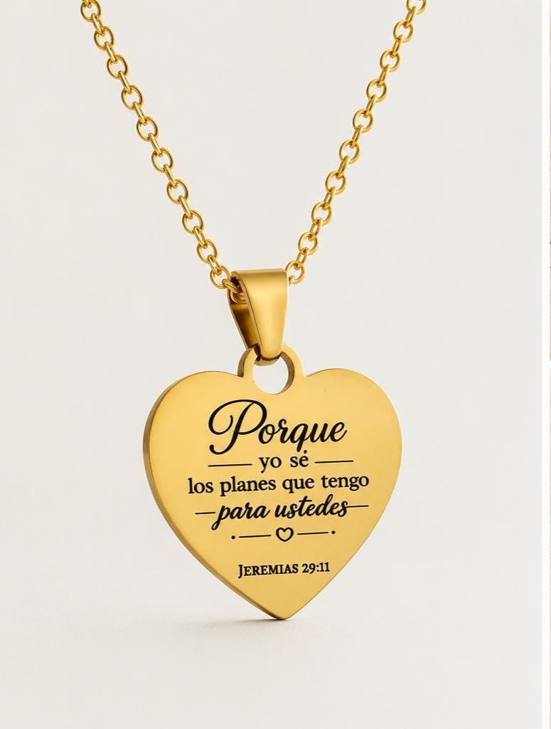 Jeremías 29:11 Necklace in Spanish | Christian Gift for Women | Gold Heart Bible Verse Necklace | Regalo Cristiano para Mujer, Faith Jewelry