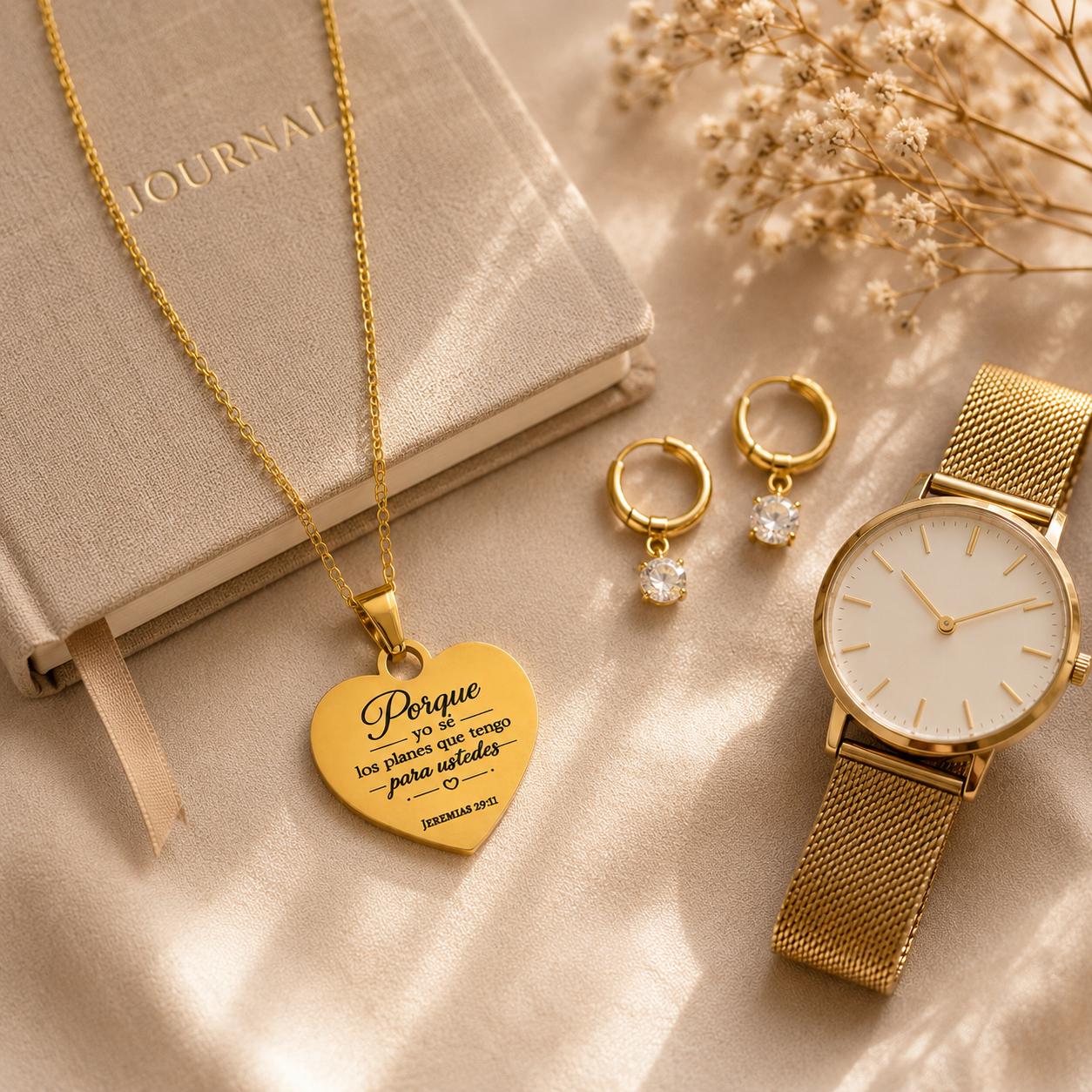 Jeremías 29:11 Necklace in Spanish | Christian Gift for Women | Gold Heart Bible Verse Necklace | Regalo Cristiano para Mujer, Faith Jewelry
