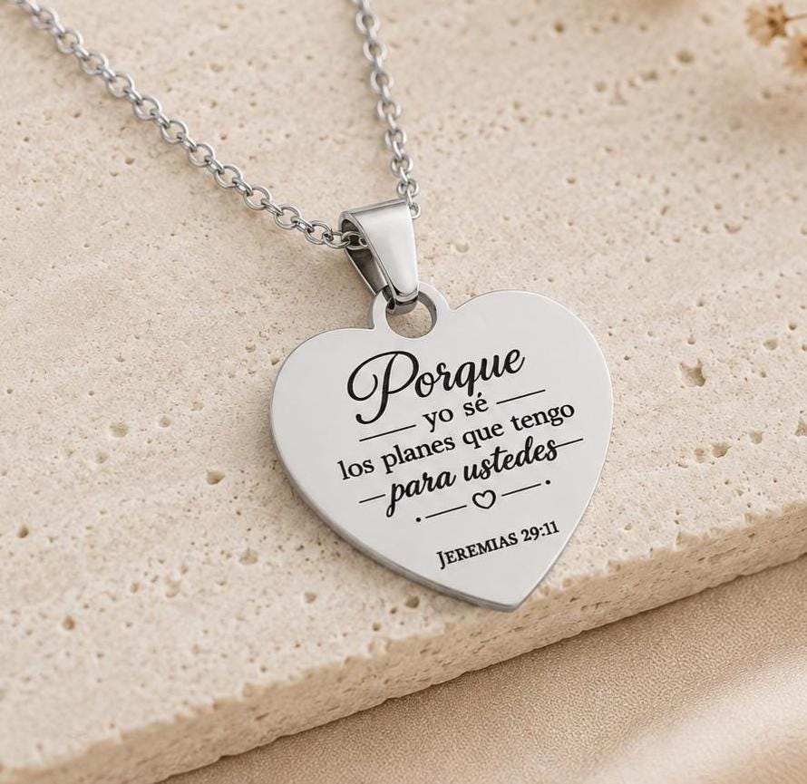Jeremías 29:11 Necklace in Spanish | Christian Gift for Women | Gold Heart Bible Verse Necklace | Regalo Cristiano para Mujer, Faith Jewelry