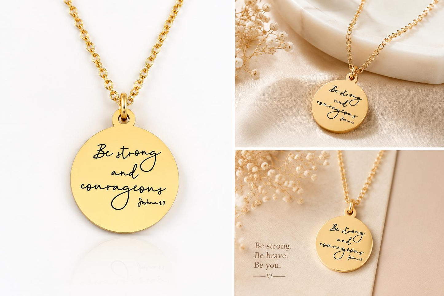 Be Strong and Courageous Necklace | Joshua 1:9 Bible Verse Necklace | Christian Gift | Faith Jewelry | Inspirational Scripture Necklace