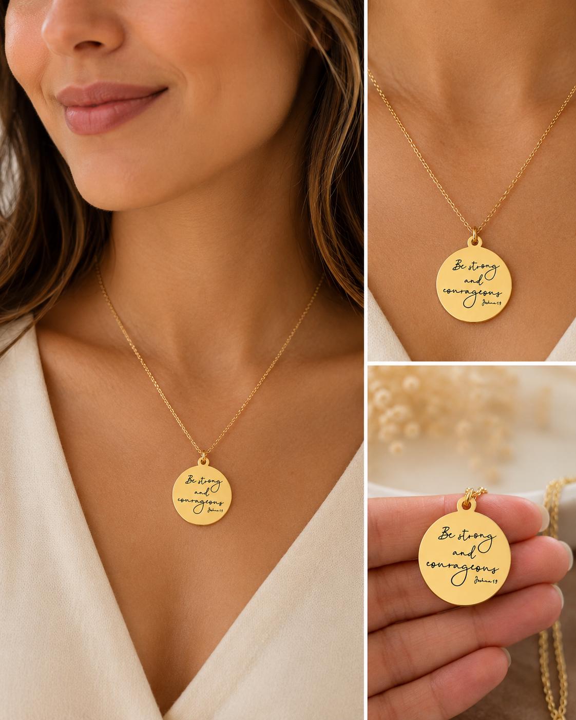 Be Strong and Courageous Necklace | Joshua 1:9 Bible Verse Necklace | Christian Gift | Faith Jewelry | Inspirational Scripture Necklace