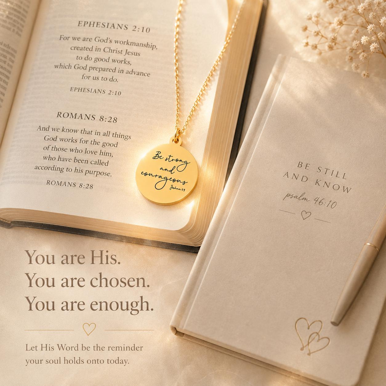 Be Strong and Courageous Necklace | Joshua 1:9 Bible Verse Necklace | Christian Gift | Faith Jewelry | Inspirational Scripture Necklace