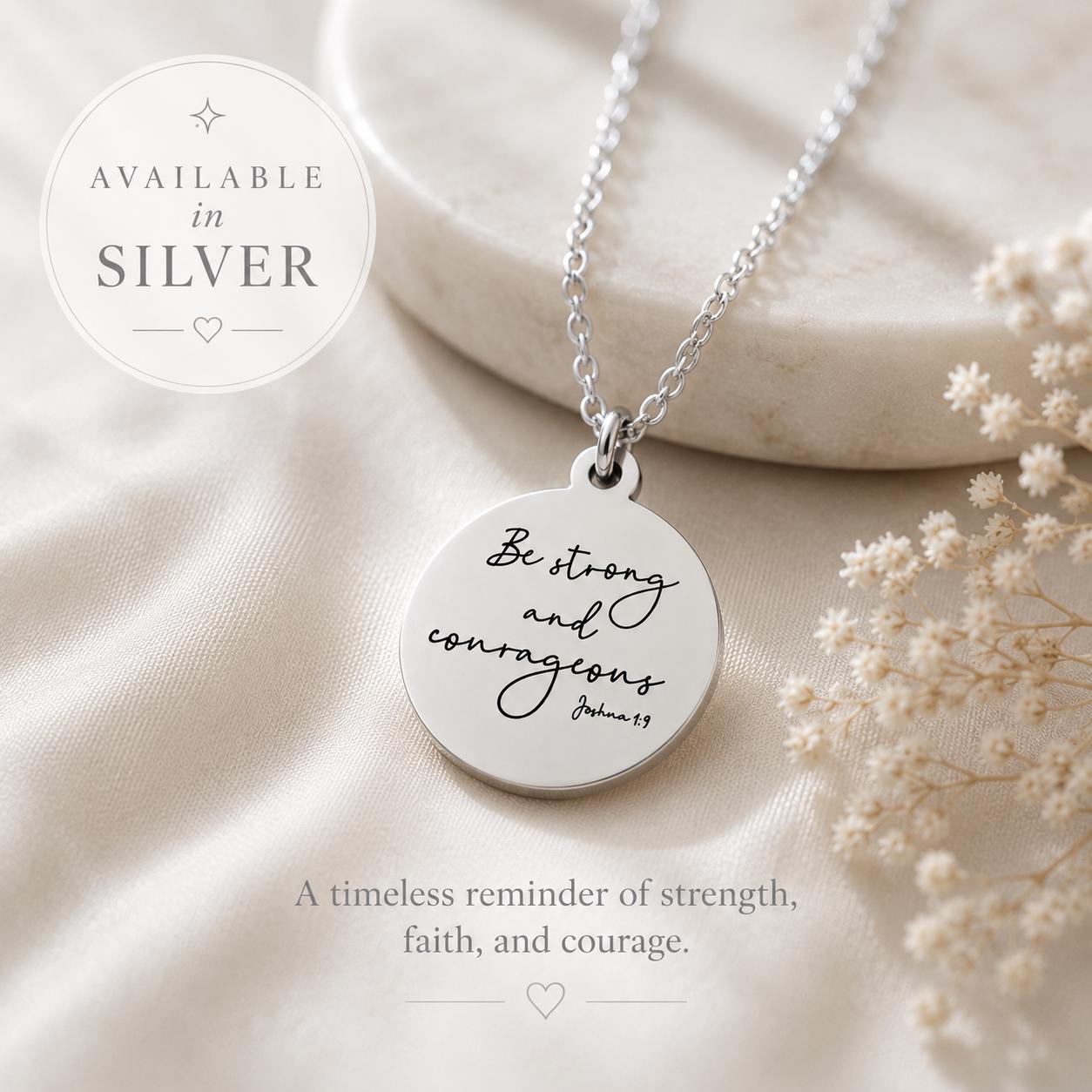 Be Strong and Courageous Necklace | Joshua 1:9 Bible Verse Necklace | Christian Gift | Faith Jewelry | Inspirational Scripture Necklace