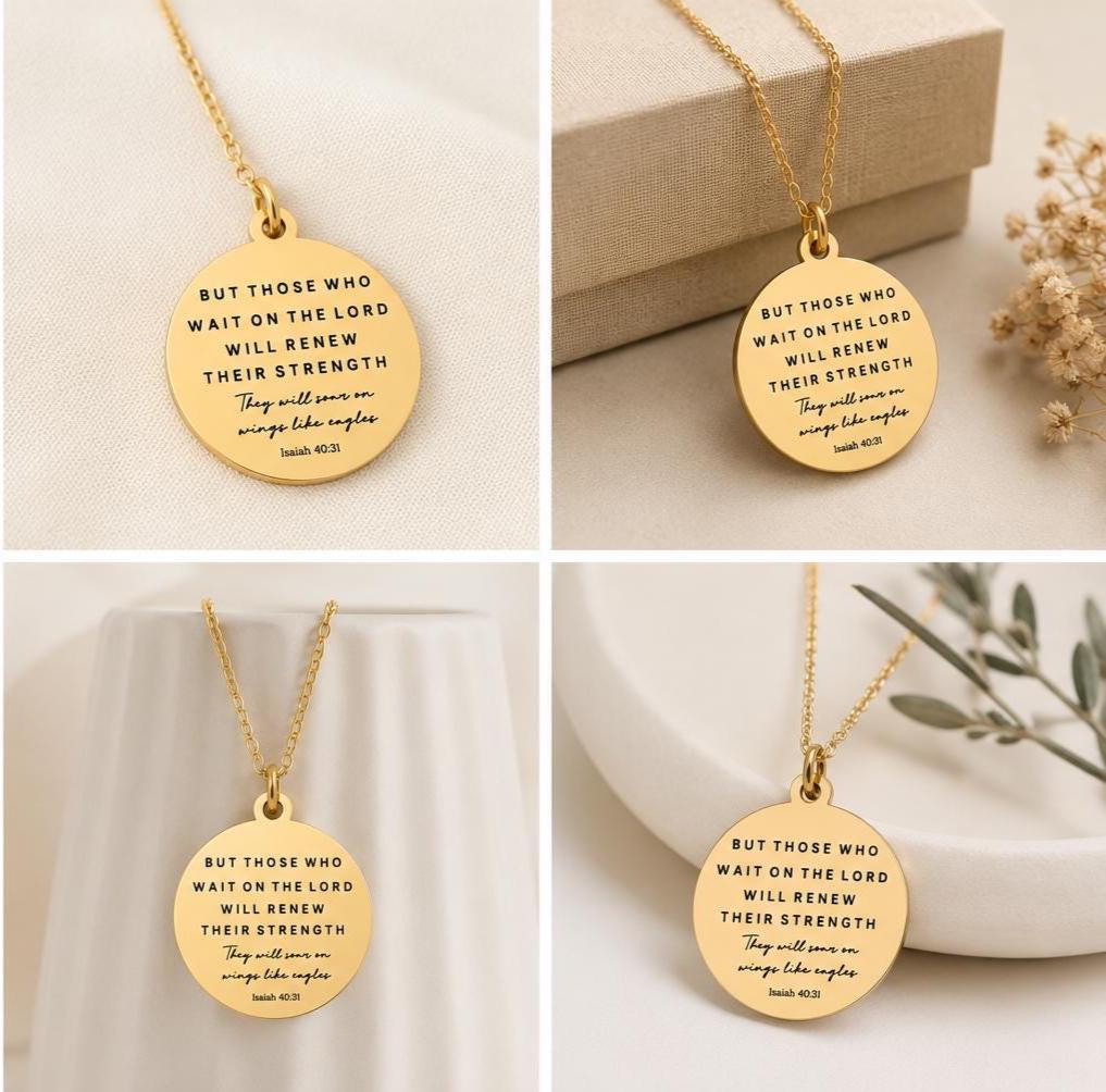 Isaiah 40:31 But Those who wait on The Lord Bible Verse Necklace, Christian Scripture Jewelry