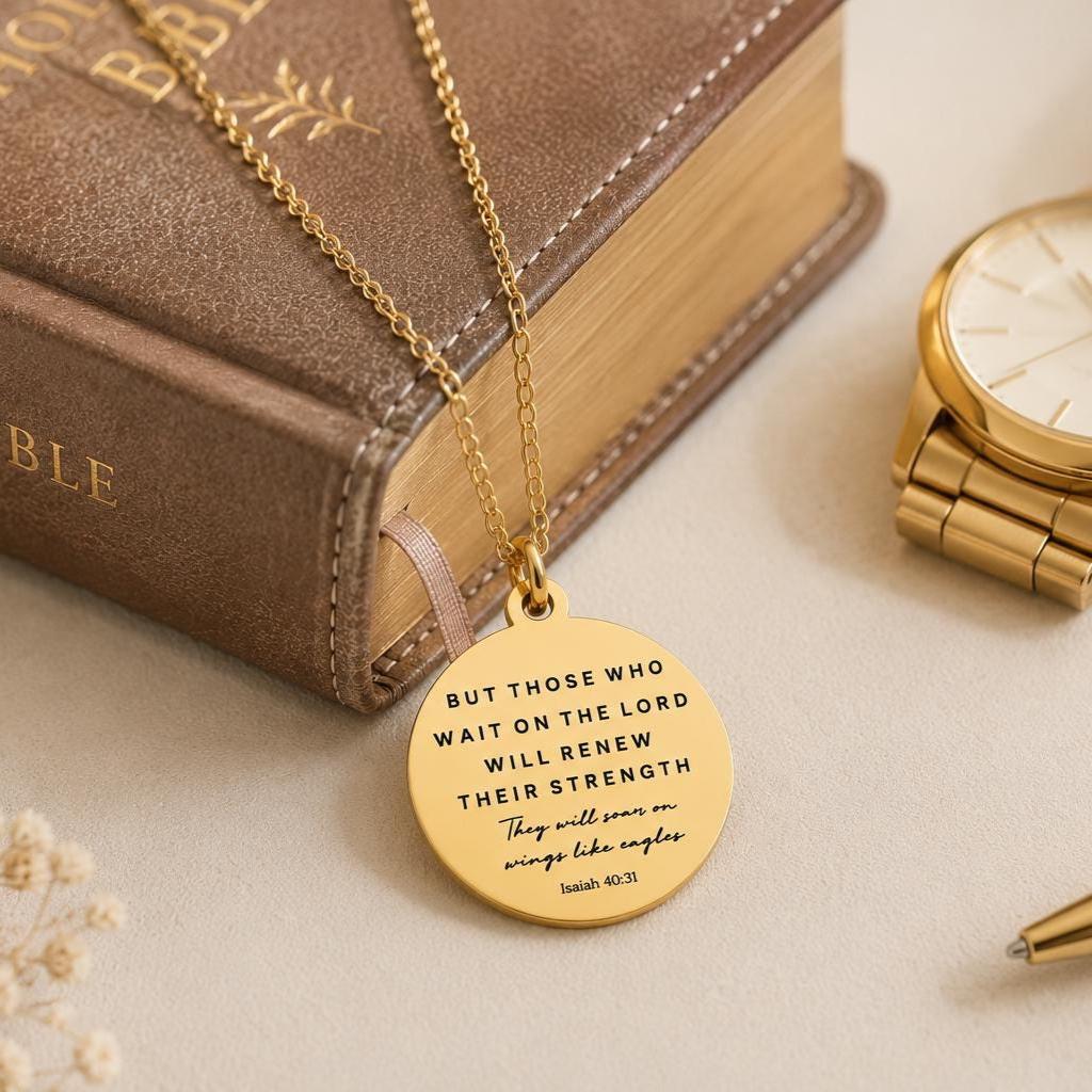 Isaiah 40:31 But Those who wait on The Lord Bible Verse Necklace, Christian Scripture Jewelry