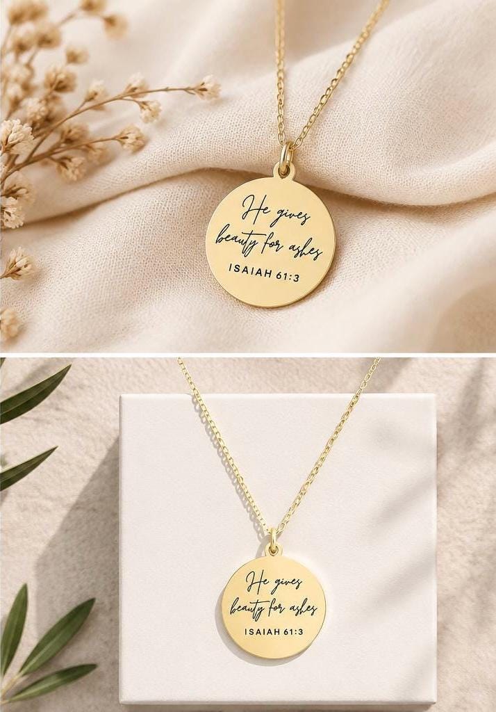 Beauty for Ashes Necklace | Isaiah 61:3 Bible Verse Necklace | Christian Gift for Women | Faith Jewelry | Encouragement Gift