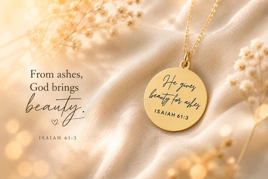 Beauty for Ashes Necklace | Isaiah 61:3 Bible Verse Necklace | Christian Gift for Women | Faith Jewelry | Encouragement Gift